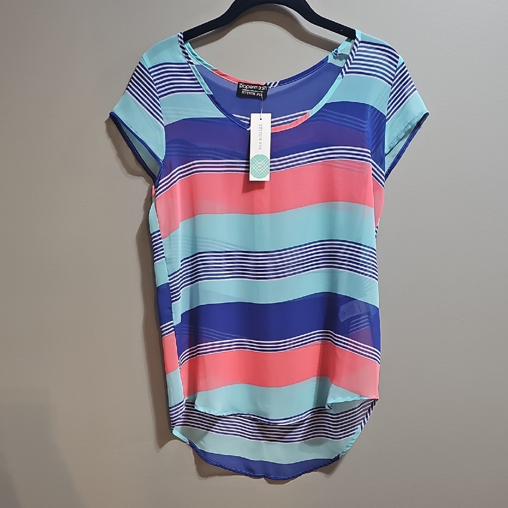 Papermoon Pink and Green Relaxed High Low T-Shirt